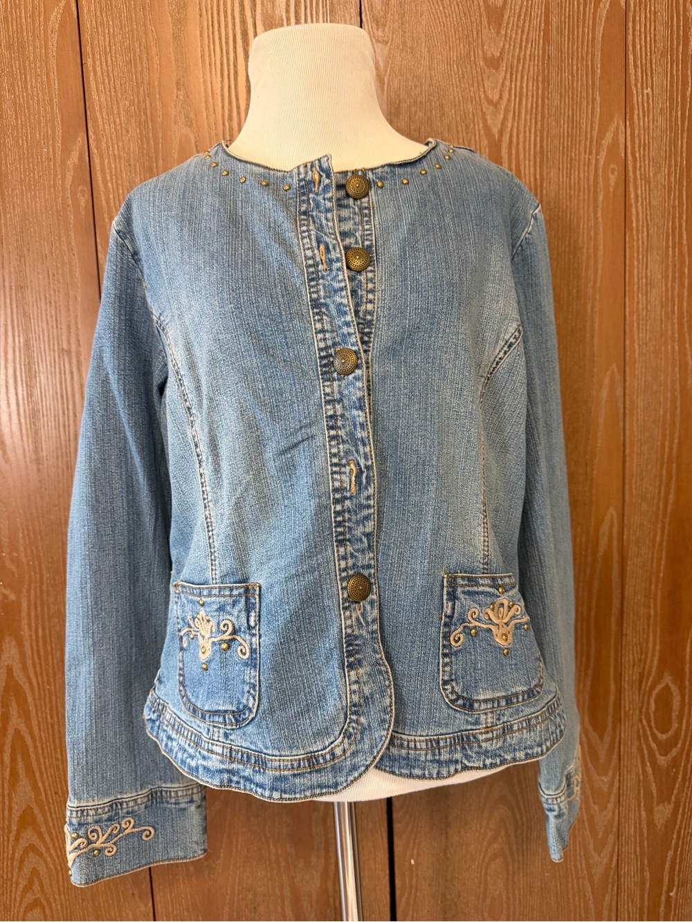 Christopher & Banks Light Blue Embroidered Denim Jacket comfort & stretch